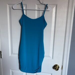 Elegant Blue Spaghetti Strap Mini Dress